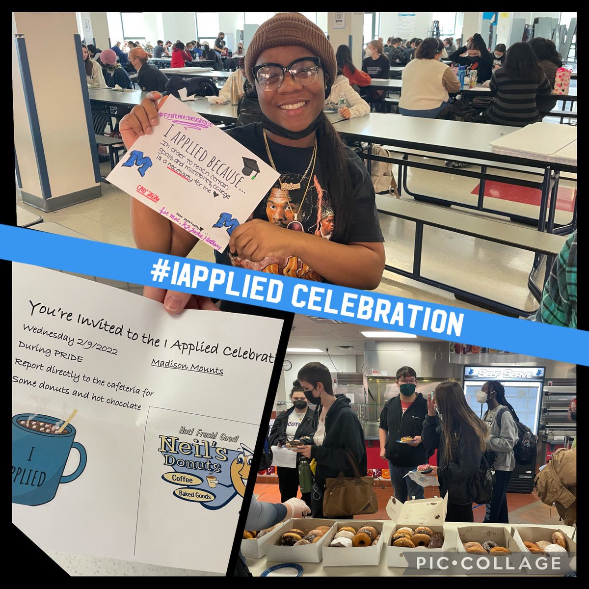 AbbyMarcantonio's tweet photo. Lots of fun AND donuts at Middletown HS today as seniors celebrated at their #IApplied Event!! 🍩🎉Congratulations to all the seniors who completed this important milestone! @American_CAC @BobbiJoWathen @ctrisenetwork #CTCollegeBound #BetterMakeRoom https://t.co/BUWInB8Em9