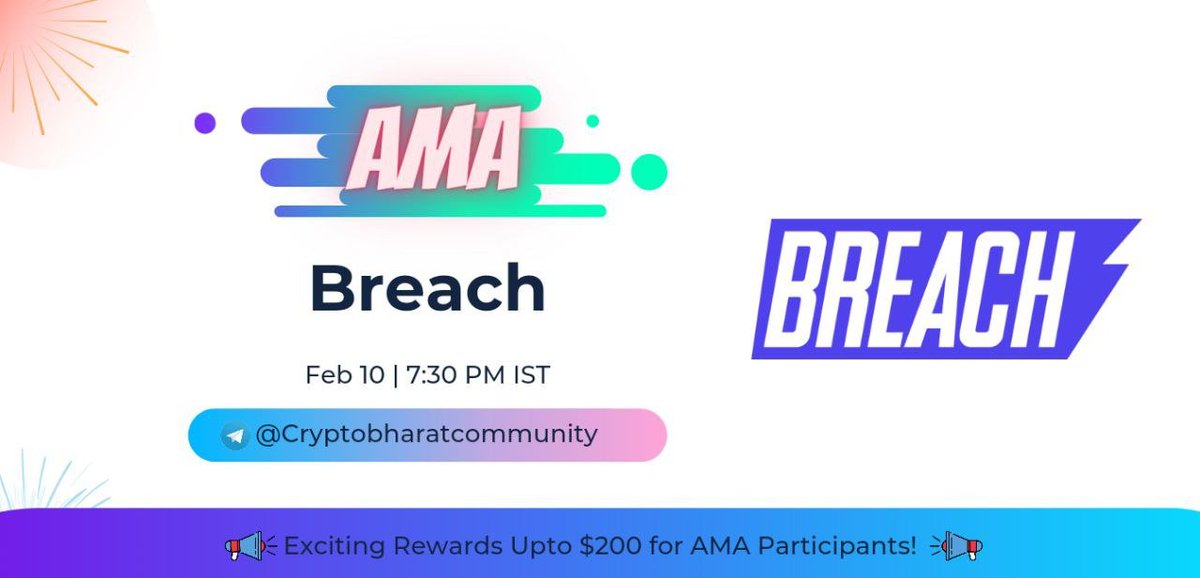 Crypto_Bharat's tweet photo. 📣Crypto Bharat is Pleased to announce the next #AMA session with @Breach_GG 🔥

Join us on https://t.co/jwaSCFoJq0 on 10th of Feb at 7:30 PM IST (2 PM UTC) and Share $200 in #Rewards!  Like, RT and Follow and post your questions in the comments! 🎉 https://t.co/BB8sci0LhT