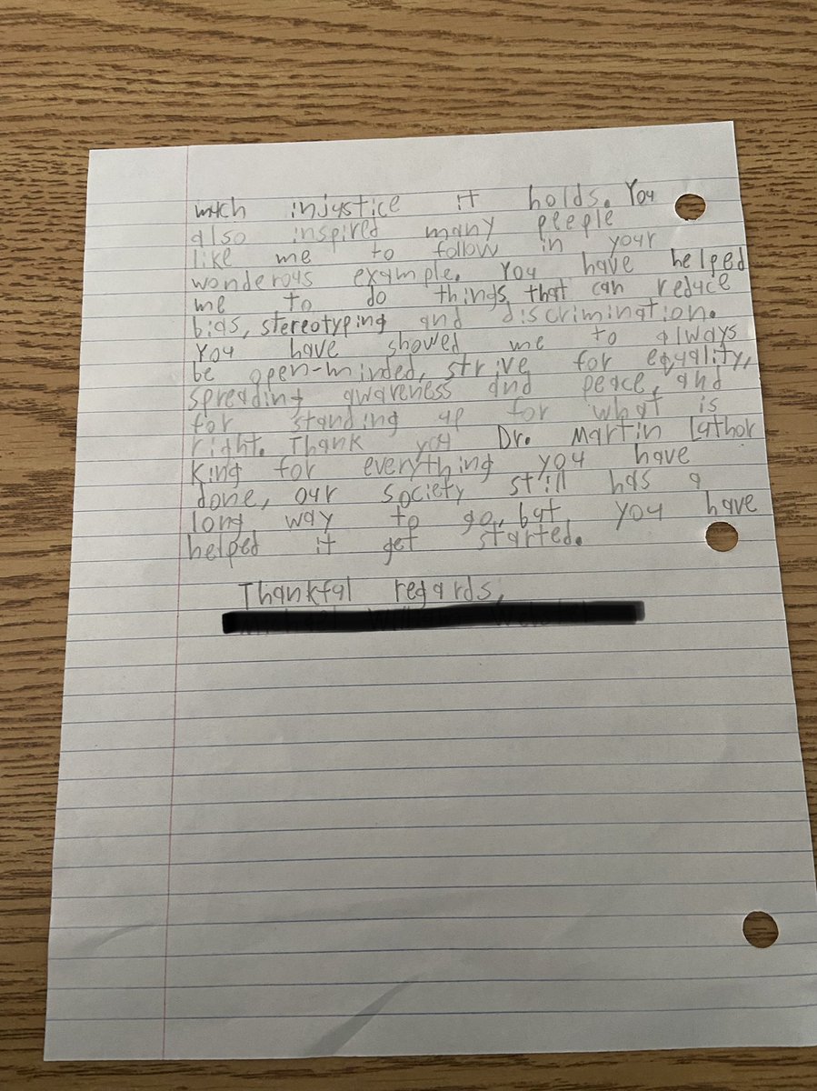 jmoco95's tweet photo. Writing letters to Dr. Martin Luther King Jr. in honour of Black History Month! Feeling hopeful for our future.  @StMargEagles https://t.co/f3bftSYH3h
