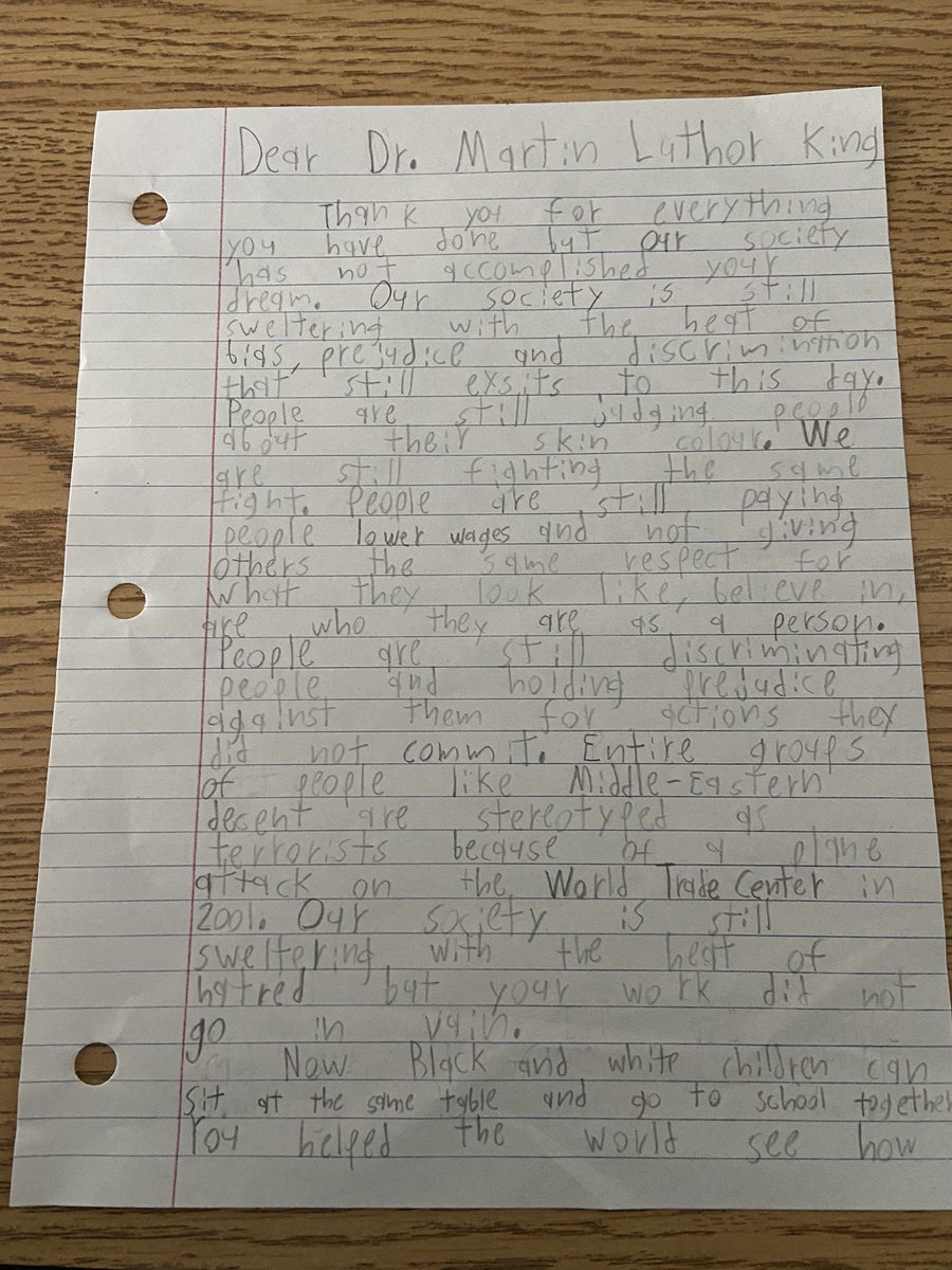 jmoco95's tweet photo. Writing letters to Dr. Martin Luther King Jr. in honour of Black History Month! Feeling hopeful for our future.  @StMargEagles https://t.co/f3bftSYH3h