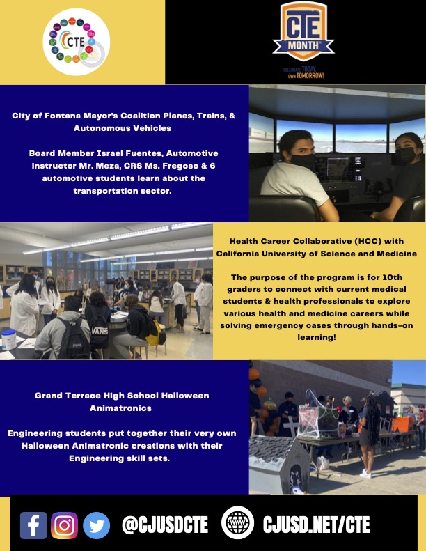 Celebrating #CTEMonth by highlighting some of our proudest moments. It is always an amazing feeling to see students use their pathway skill set and experience to prepare for their future careers. 🌟 #CJUSDCTE #CJUSDCares