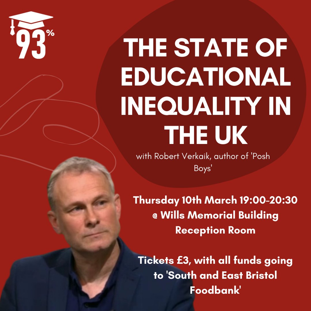 The93pClub's tweet photo. An evening with @robertverkaik1 talking about The State of Education Inequality in the UK, and the educational apartheid present in society.

Open to both students and the public get your tickets in the link below!
https://t.co/wExU3z88D2 https://t.co/phLlnu2sT1