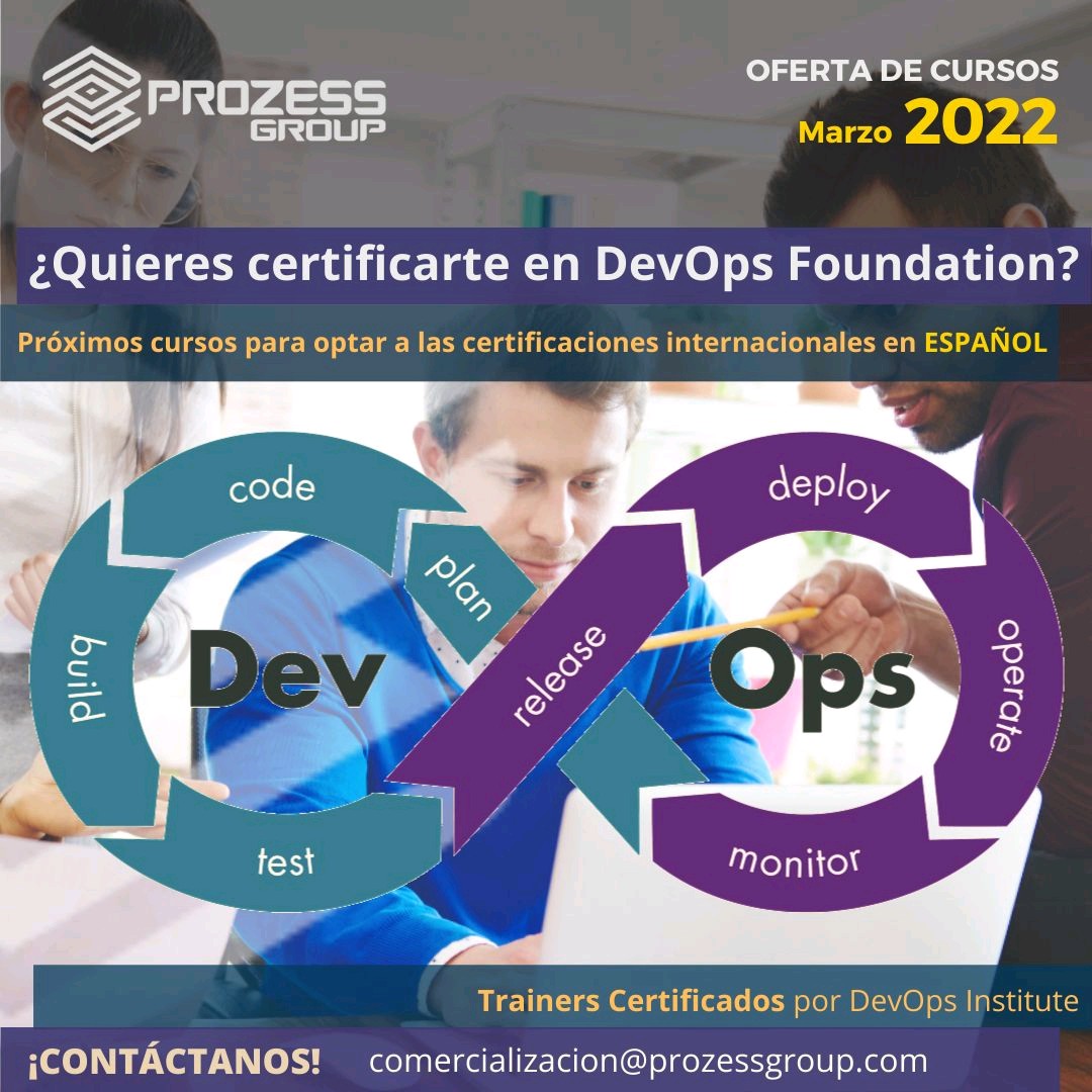 ProzessGroup's tweet photo. Aperturamos inscripciones al curso y certificación de #DevOpsFoundation para Marzo 2022
Fechas de las sesiones del curso:
Sábados: 5/3 - 12/3 - 19/3 - 26/3
Examen de certificación: Sábado 5/4
Quieres conocer más, te invitamos a contactarnos a través de:
https://t.co/HhBFyb44f1 https://t.co/9Dwze0oeN2