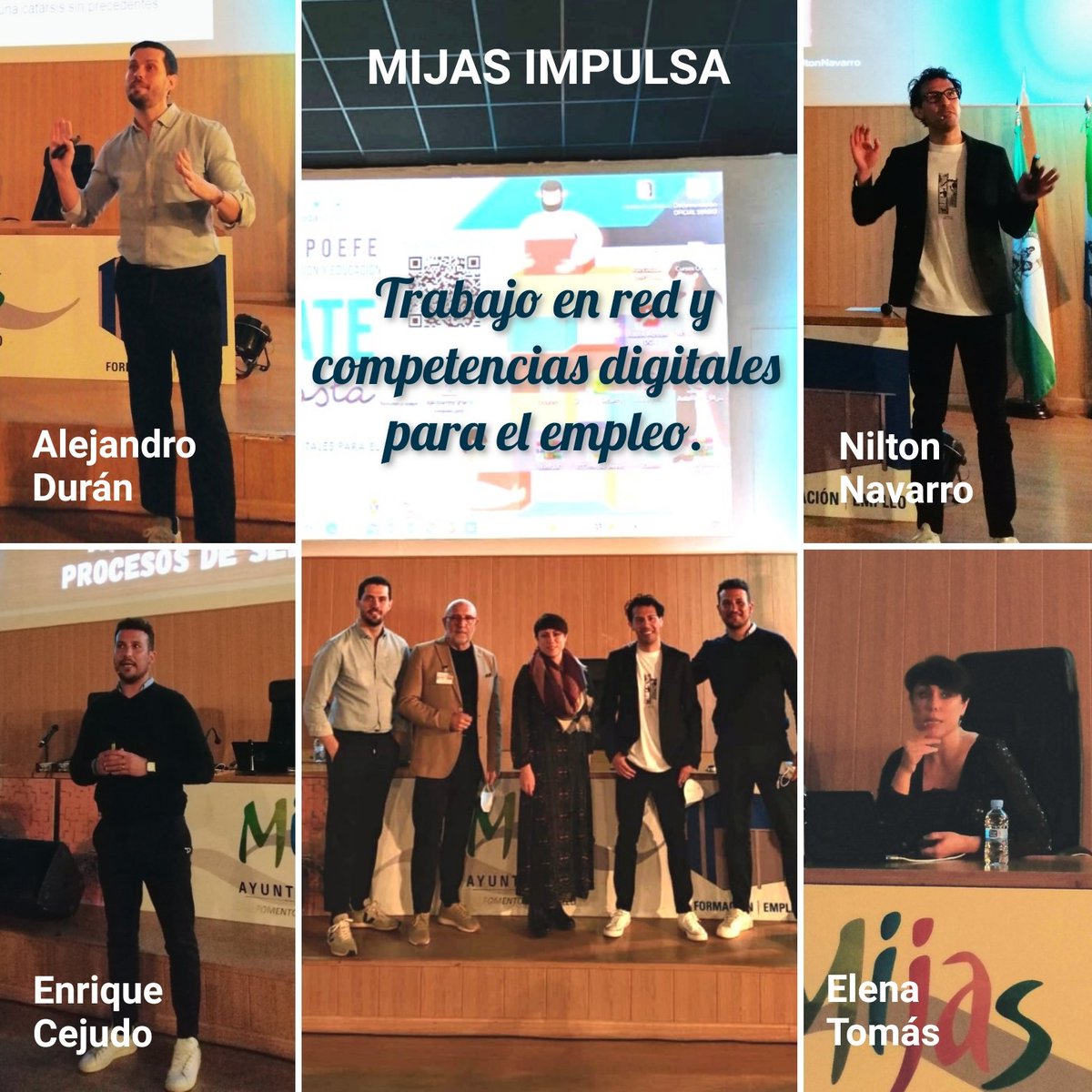 felgarpe's tweet photo. Dar las gracias a estos cuatro grandes profesionales por su participación en la jornada de hoy sobre "Trabajo en red y competencias digitales para el empleo". Toda una lección de buen hacer. @alexdurana @NiltonNavarro @EnriOrienta @elenatomi #trabajoenredmijasimpulsa #Mijas https://t.co/kZ6akzXtoS