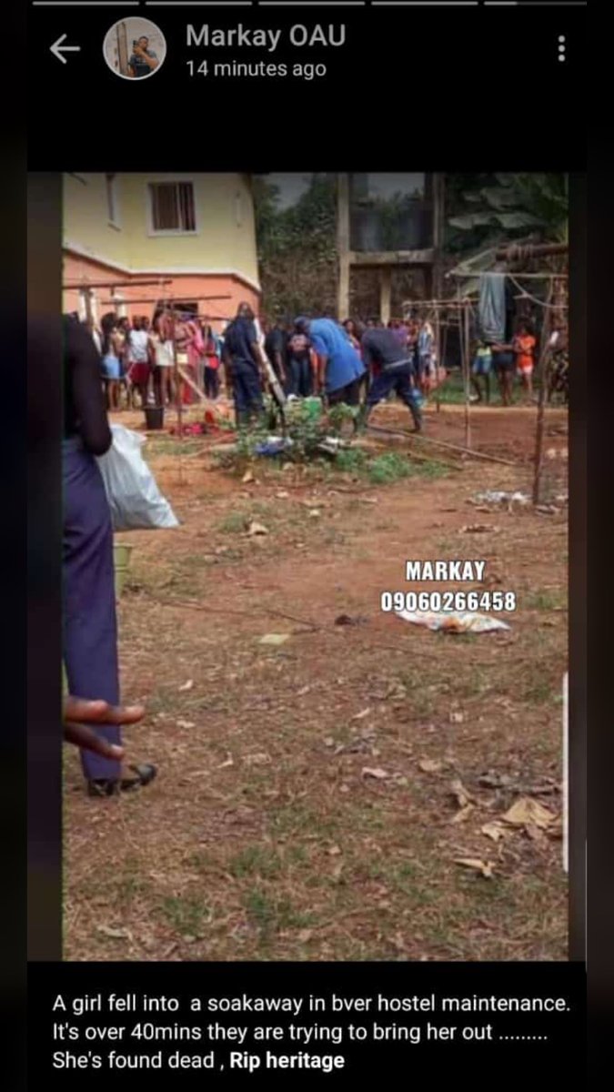 this_isrichiee's tweet photo. Another death again😭
What’s it with all these people ffs😭
She fell into an opened soakaway this afternoon at Bver hostels, maintenance OAU
She was inside there for fuckin 40mins mehn😢
Death hits differently when it’s avoidable😪
Rest on Heritage🕯💔
#RIPheritage
#OAUTwitter https://t.co/MtmIytxqds