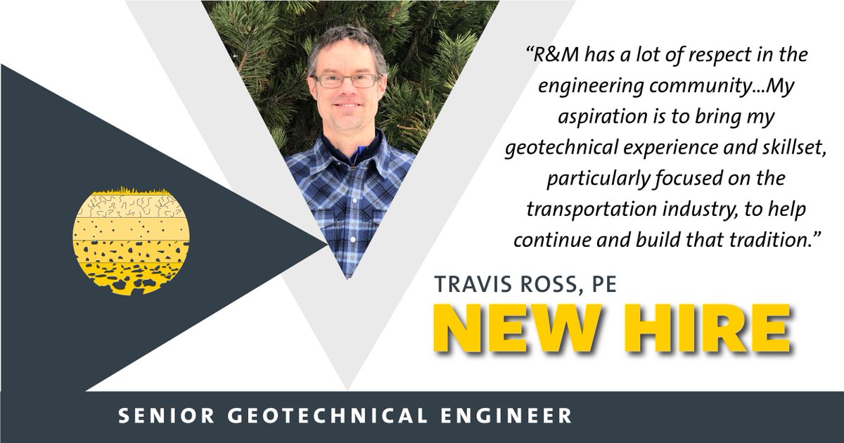 RMConsultInc's tweet photo. Travis Ross, PE has joined #teamR&amp;M as a Senior #GeotechnicalEngineer! Not only is Travis a knowledgeable engineer with a wide range of experience, he is passionate about #skiing in its many forms. #Welcome Travis to the team!  https://t.co/f87qTVfmci https://t.co/bT8FJY1pF0