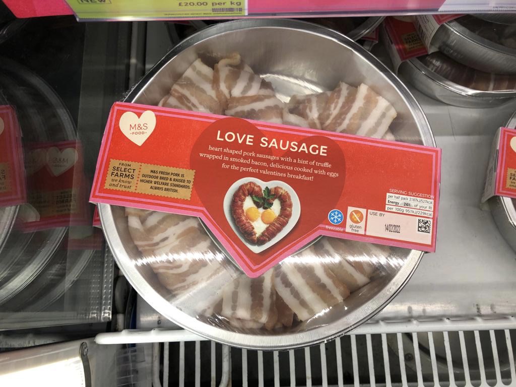 clarkeys0903's tweet photo. Not any old love sausage ⁦@marksandspencer⁩ #valentinesday https://t.co/6sUT6ANE1m