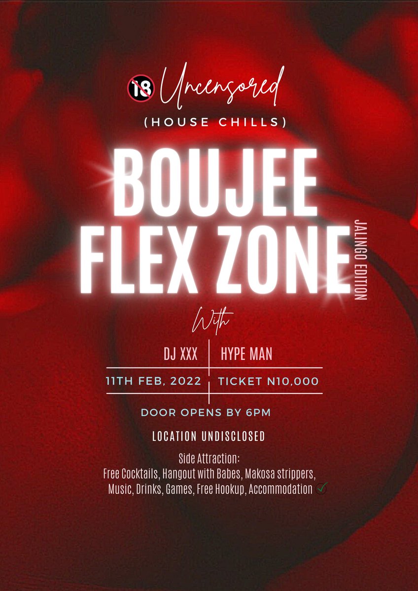 Boujeehangout's tweet photo. Ashewo Season I
"UNCENSORED HOUSE CHILLS"
Jalingo Edition 

11th Feburary 2022
#BoujeeFlexZone #Boujeehangout https://t.co/IUbcVlKWb6