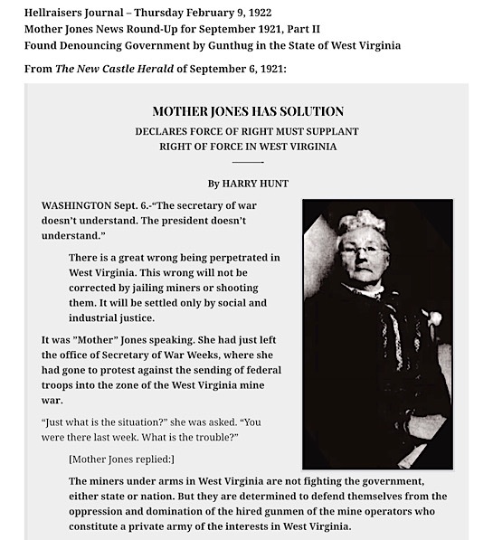 LaborMartyrs's tweet photo. #Solidarity #MotherMaryHarrisJones #HellraisersJournal
Whereabouts and Doings of Mother Jones for September 1921, Part II: Found Denouncing the Private Army of Gunthugs Ruling West Virginia https://t.co/7c4s6QBOOS https://t.co/Ce4L9d5Dox