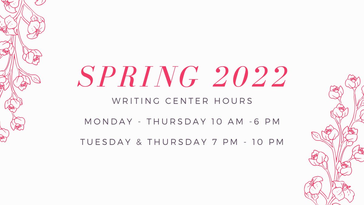 The A-State Writing Center is available for appointments and walk-ins Monday through Thursday 10 am - 6 pm and Tuesday and Thursday 7 pm - 10 pm by appointment.