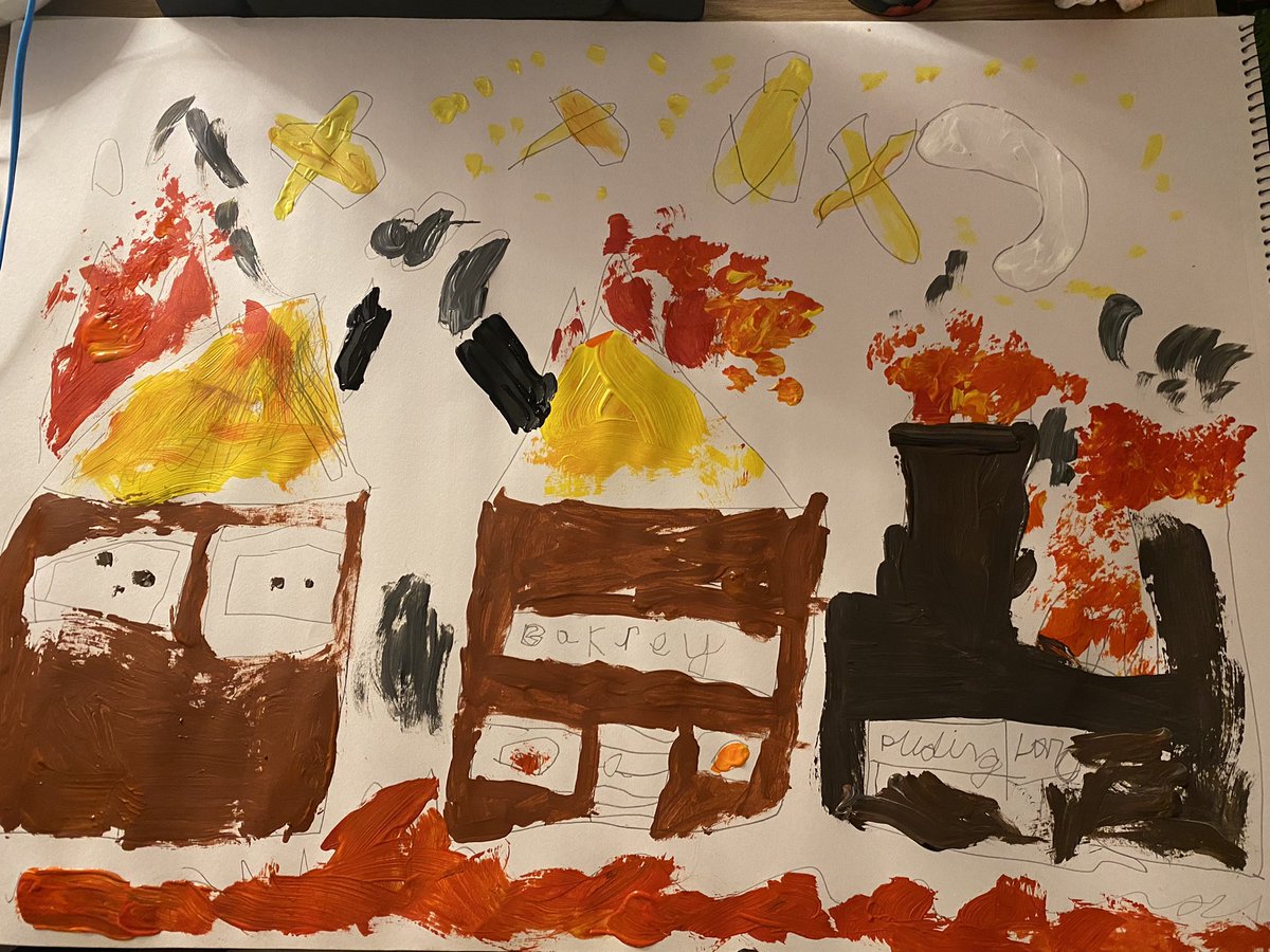 KateMooney77's tweet photo. Luke has enjoyed doing a painting of the great fire of London for home work tonight. @Y2HiStPrimary https://t.co/7HPMt70mEq