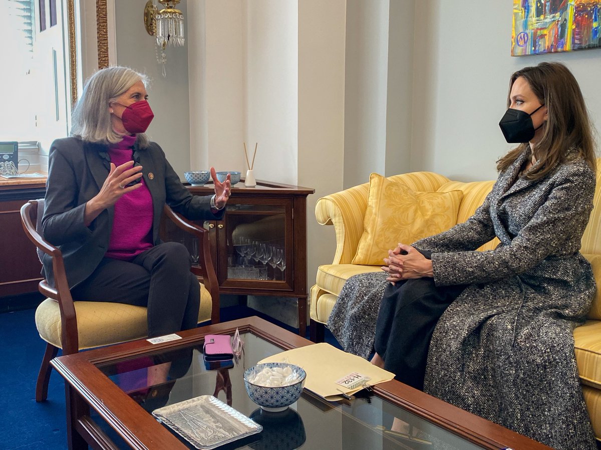 WhipKClark's tweet photo. Honored to meet today with Angelina Jolie, Special Envoy for UN @Refugees, to discuss our shared work on trauma-informed care and advocacy on behalf of women and kids. Looking forward to our continued off-screen work together! https://t.co/iUAtoX7jIs