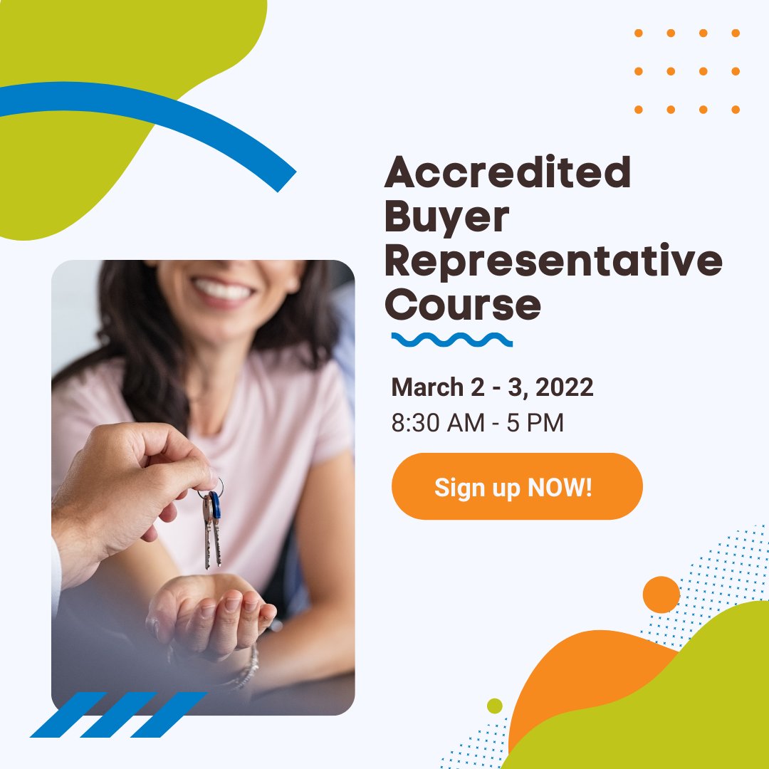 Come get your Accredited Buyer Representative Designation at NVAR on March 2-3 from 8:30am-5pm! Sign up at: bit.ly/33eNtna