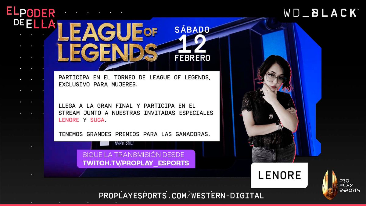 Lenorune's tweet photo. Ya están abiertas las inscripciones para "El Poder de Ella", un torneo 5v5 para la comunidad femenil dónde habrá premios para las ganadoras.
Esta gran iniciativa de @WDLatAm busca destacar el talento de las mujeres en el mundo del Gaming.
Toda la info👉 https://t.co/o0OyCefpSY https://t.co/Gja1wlSa5g