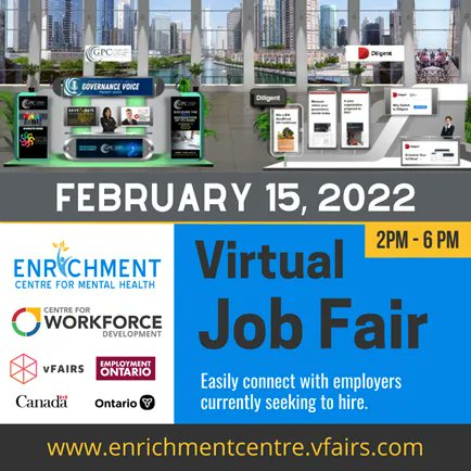 Join us this Tuesday, February 15th for our latest Virtual Job Fair. The Enrichment Centre for Mental Health (ECMH) is an Employment Ontario service provider facilitating the Supported Employment and Skills Advance Ontario Training programs. For more: buff.ly/3JwKmGL.