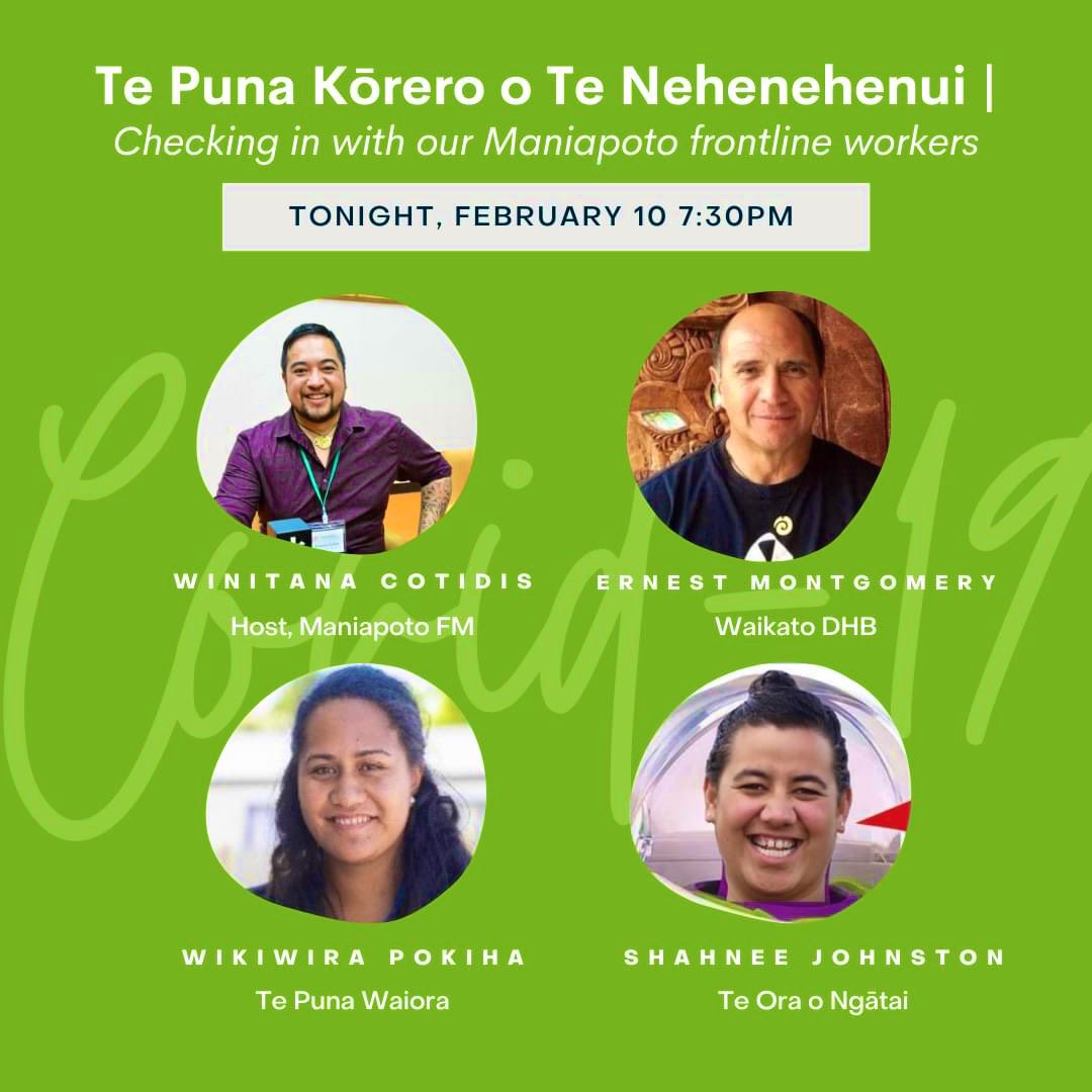 Maniapoto_FM's tweet photo. #MFMLive I Tūhono mai hei te pō nei! Tune in tonight for our next Te Puna Kōrero o Te Nehenehenui, where we check in with our Maniapoto Covid-19 frontline workers #Kowhiti19 https://t.co/PnYB1d1PuQ