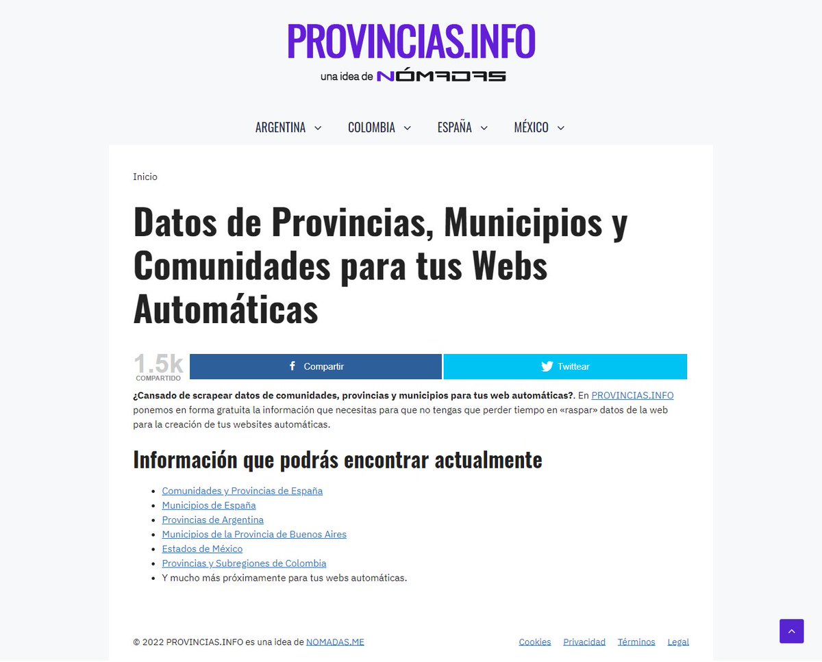 nomadasme's tweet photo. ¿Cansado de scrapear provincias y municipios para tus webs automáticas? 👀

Hemos creado el website de https://t.co/wPysME9NuY en el que podrás descargar gratis 💯 datos para tus webs automáticas. 

Un aporte para toda la comunidad de #seo #nicheros #PageGeneratorPro #wpallimport https://t.co/XxrAMS6cRX