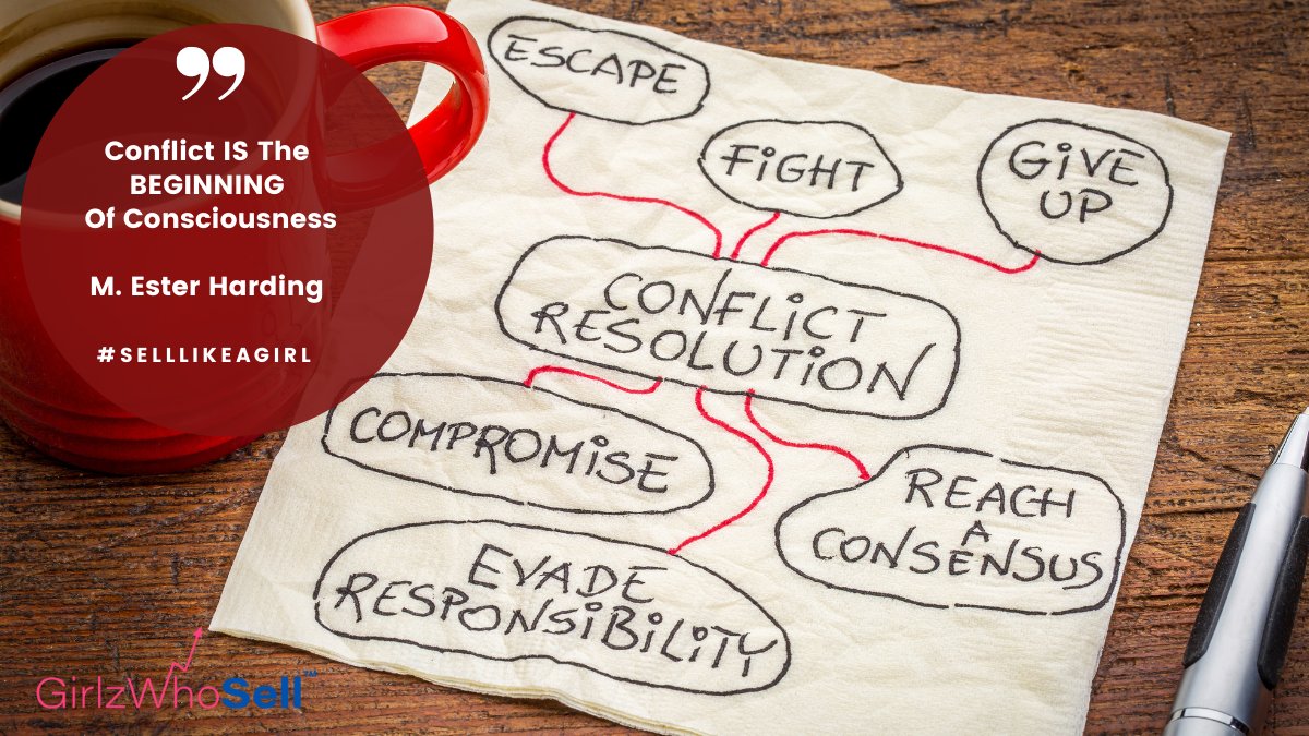 Today’s #wisdomwednesday is brought to you by <a href="/girlzwhosell/">GirlzWhoSell</a> Conflict is a part of life, and definitely a part of #sales. Think about contract negotiations. Finding common ground, listening to understand and compromise are some keys to resolution. Try it. #womeninsales