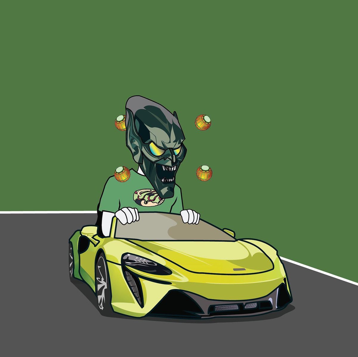carbudz's tweet photo. The Villain has arrived!! #greengoblin #cryptocars #cryptocarbudz 
#crypto #nfts #nft #nftworld #nftsale #nftart #nftdesign #spiderman #villian #nftcollector #design #bitcoin #cardano #nftartgallery #nftnews #cars https://t.co/aO0YhSo5HD