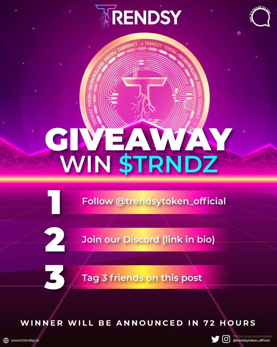 TrendsyTech's tweet photo. 🎁 🎁 Crypto Giveaway Alert 🚨🚨 

✅ To enter:
👉🏼 Follow us on IG, Twitter, and Discord (link in bio)
👉🏼 Tag 3 friends on this post 
👉🏼 Like this post

🏆 Winners will be announced in 72 hours 

⏱Ready set to go

#TrendsyToken #cryptoinvestor #invest #crypto https://t.co/in1AdGJDk8