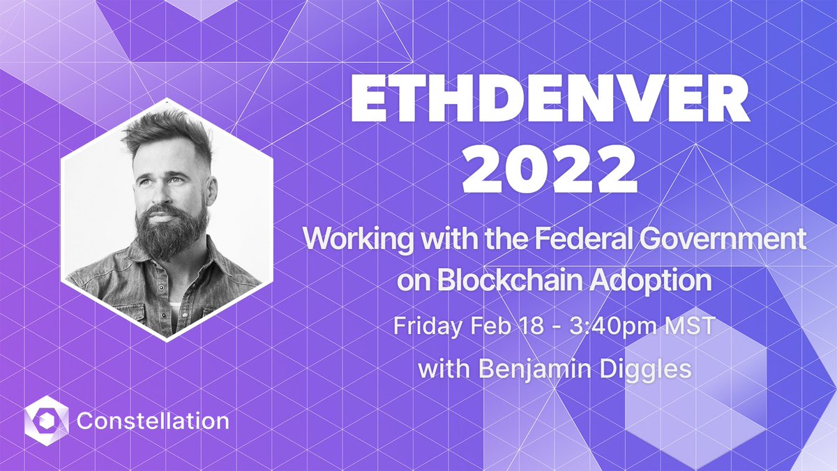 Conste11ation's tweet photo. For those attending #ETHDenver, our CSO and Co-founder @mrdiggles will be presenting on the main stage at 3:40pm on Friday Feb 18th.🗣️

Find out more: https://t.co/cCvZ67iDxS

$DAG $LTX #HGTP https://t.co/9uMtWVzwrx