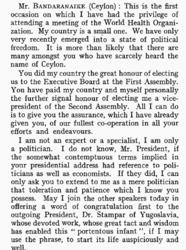 ThiruGeneva's tweet photo. Ceylon's vision (see highlighted text) for the @WHO in 1949 at #WHA2 https://t.co/2N82wp9UhS