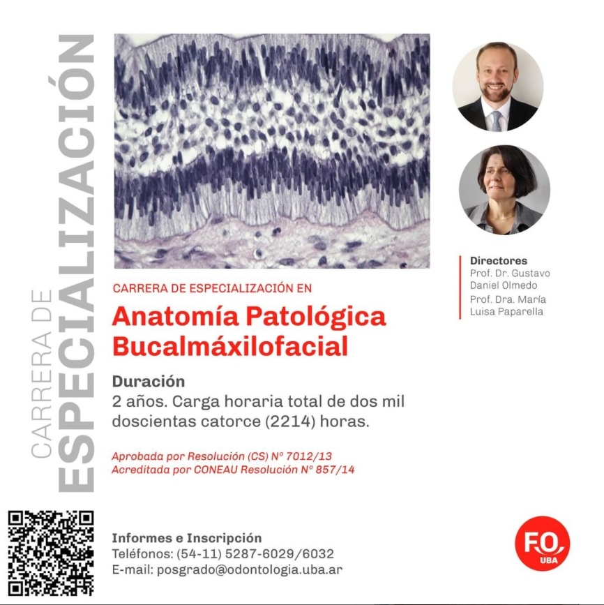 UBAposgrados's tweet photo. 📌 Inscripción abierta!
Carrera de Especialización en Anatomía Patológica Bucalmaxilofacial
Informes e inscripción:
posgrado@odontologia.uba.ar
(54 11) 5287-6029 / 6032
➕info:
https://t.co/jrKpYHRCUc
#UBA #TuPosgradoestaenlaUBA #UBAPosgrados #FOUBA https://t.co/SwS1hoLABR