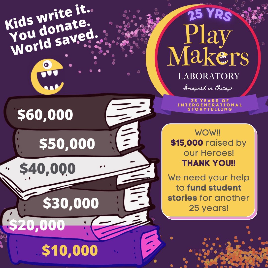 PMLaboratory's tweet image. 130 heroes have helped us reach $15,000 in donations. We are getting closer to our goal of $60,000 thanks to heroes like you! 

Kids Write it. You Donate. World Saved.
Check out the GoFundMe here: gofund.me/3193331f

#Chicagotheater #Creativearts #artseducation #Theaterarts