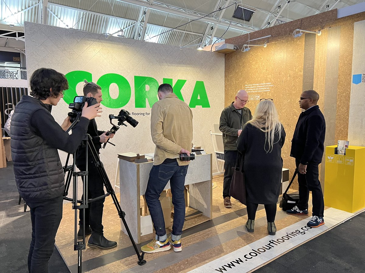Super busy day at Surface Design show today. Lots of interest in our eco 100% cork products. Thanks <a href="/caz_roberts/">Caz Roberts</a> for the graphics. They were a real talking point. #SD22 <a href="/surfacethinking/">Surface Design Show</a>