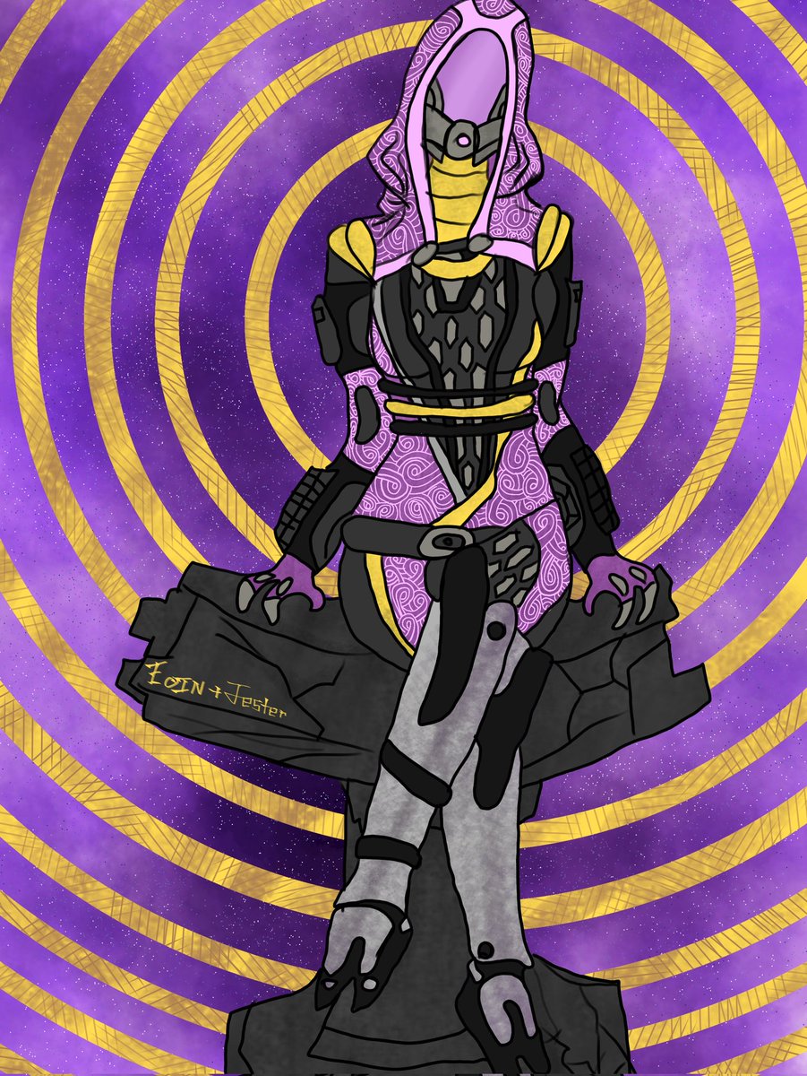 JesterDoesArt's tweet photo. The beautiful Tali'Zorah Vas Normandy By @EoinsArt! I only take credit for the colors and background! #Tali #MassEffect #fanart #DigitalArt #art https://t.co/UoaNFKM5az