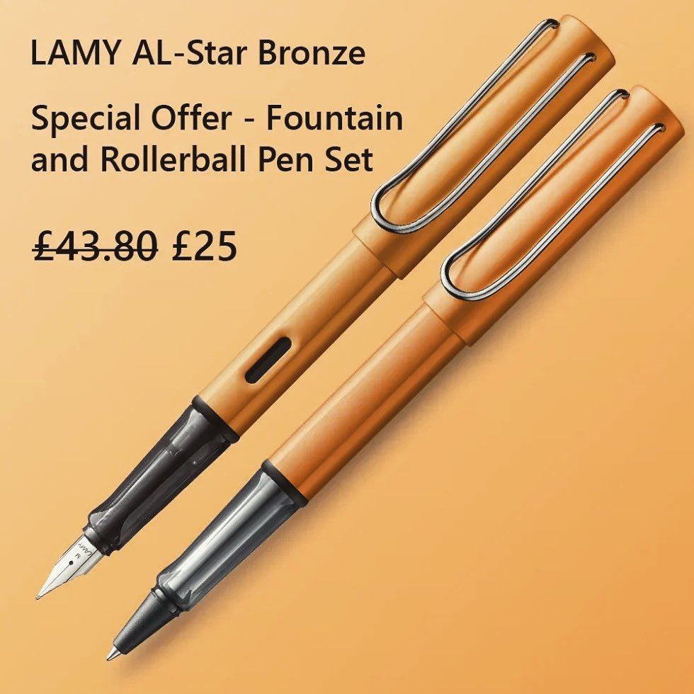 The perfect #gift set for someone special. Either as a #valentines gift or a special treat for yourself. Grab a #Lamy Al-Star Bronze edition and get a free roller ball online!