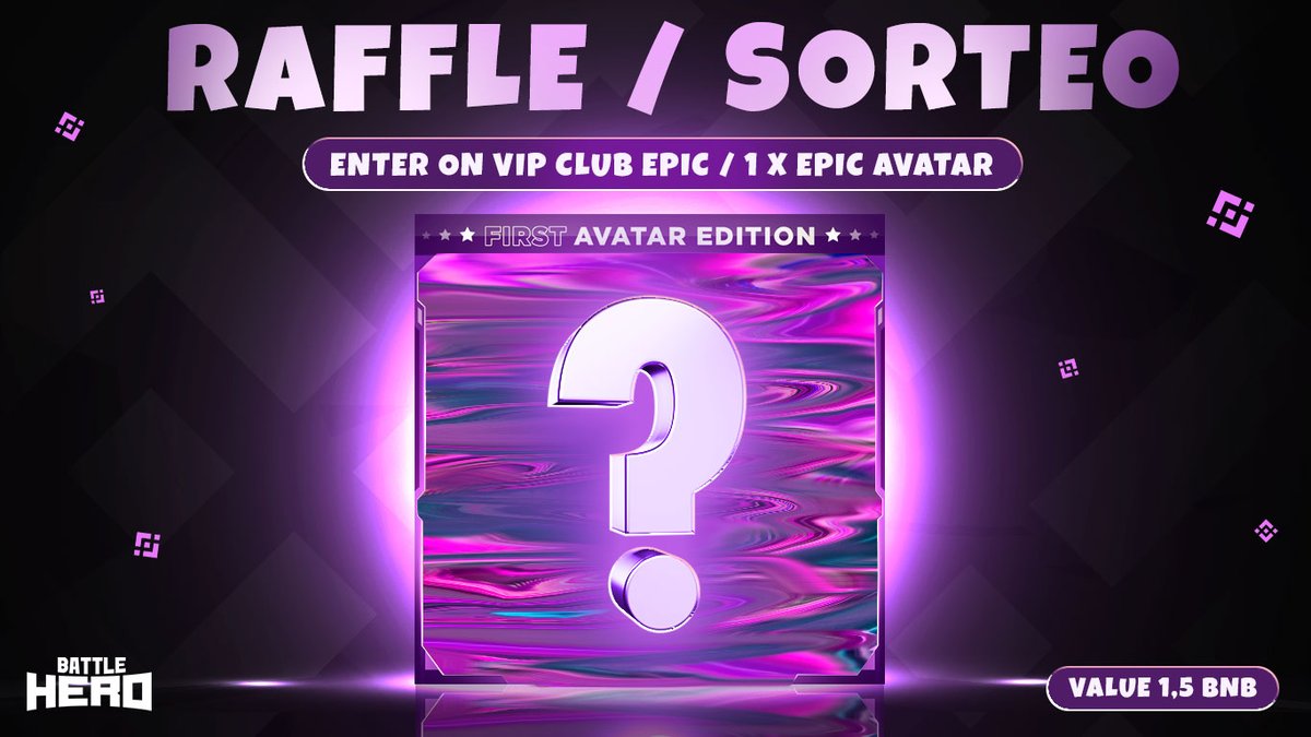 Battle Hero (@battleheronft) on Twitter photo 🇬🇧 Epic Avatar Raffle. Join the Epic VIP CLUB.
1. Follow us at
<a href="/BattleHeroNFT/">Battle Hero</a>
2. Mention 3 friends followed by #BattleHeroAvatar
🇪🇸 Sorteo de un Avatar Épico. Entra en el CLUB VIP Épico.
1. Síguenos en
<a href="/BattleHeroNFT/">Battle Hero</a>
2. Menciona 3 amigos seguido de #BattleHeroAvatar 🇬🇧 Epic Avatar Raffle. Join the Epic VIP CLUB.
1. Follow us at
<a href="/BattleHeroNFT/">Battle Hero</a>
2. Mention 3 friends followed by #BattleHeroAvatar
🇪🇸 Sorteo de un Avatar Épico. Entra en el CLUB VIP Épico.
1. Síguenos en
<a href="/BattleHeroNFT/">Battle Hero</a>
2. Menciona 3 amigos seguido de #BattleHeroAvatar