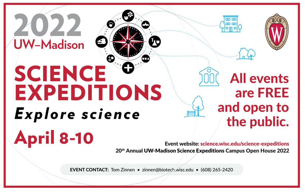 sciencewiscedu's tweet photo. Today is Day 40 of 2022.
58 Days til #UWScienceExpeditions
Campus Open House ☀️
April 8-10
#3DaysToAmaze
Open Door,
Come Explore,
Science for Everybody
#DestinationForExploration #UWMadison #scicomm
@WisAlumni @wisconsin4H @wisidea https://t.co/rXq9vta0N2