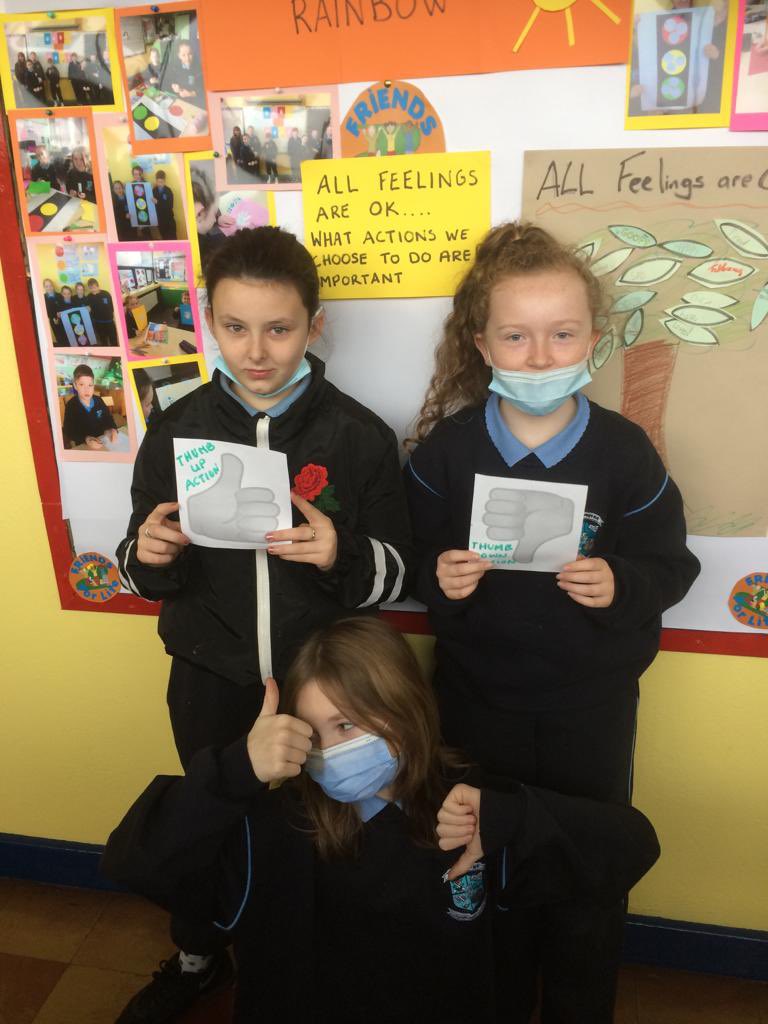 stmarysnsLK's tweet photo. Fun friends programme today was all about how all feelings are o.k. What actions we choose to do are important. Choosing a thumbs up or thumbs down action. And discussing the consequences of our actions? 👍 #SchoolCompletion https://t.co/LEmxzDxVL7