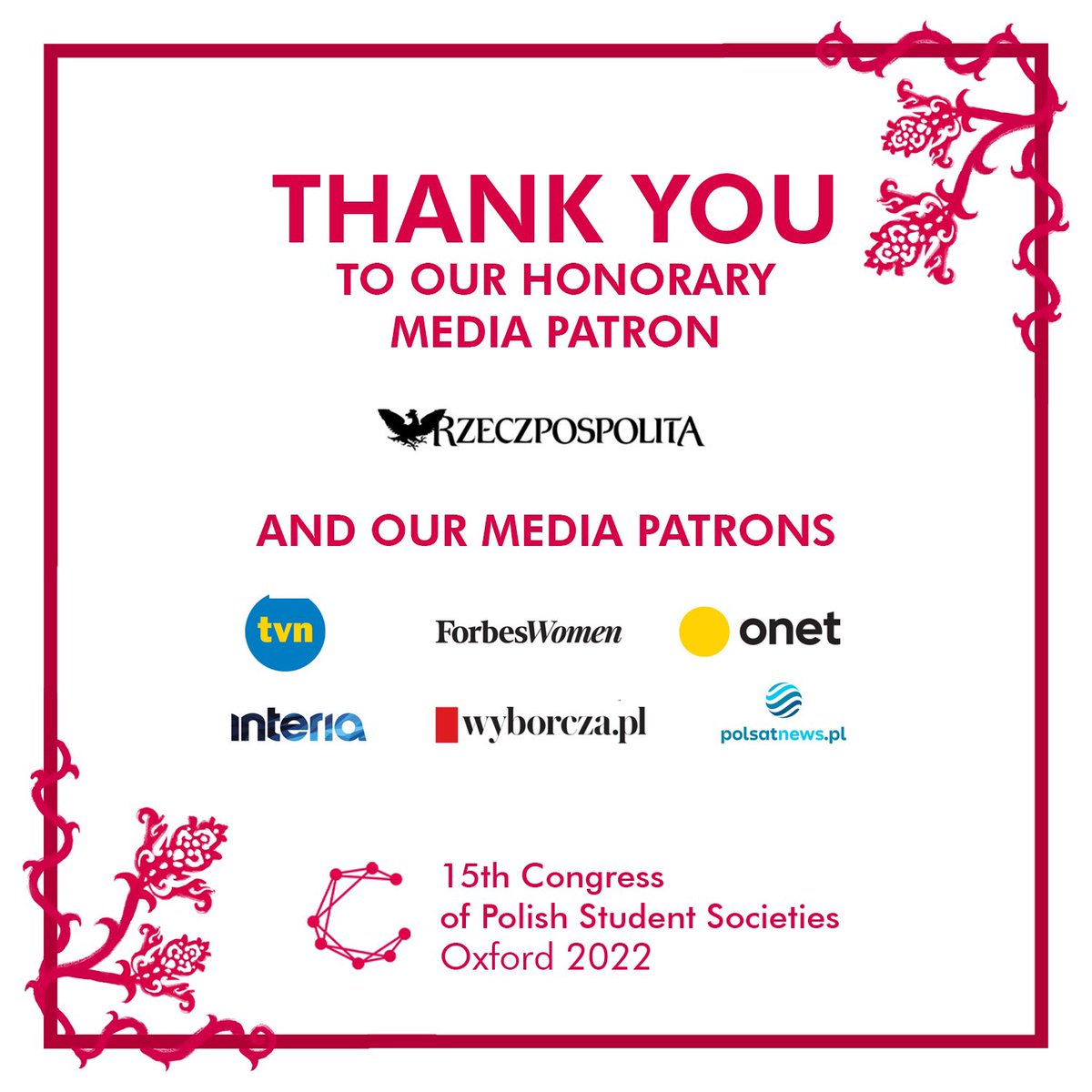 CongressPL's tweet image. With the #XVCongress coming to an end we would like to thank our Media Patrons for their enormous support! We hope to partner with you all next year!

Make sure to keep checking our Facebook page to see the media round-ups of this year's edition!

#connectincongress