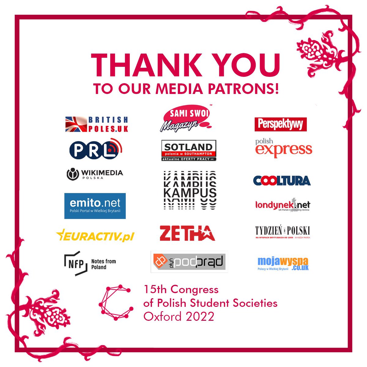 CongressPL's tweet image. With the #XVCongress coming to an end we would like to thank our Media Patrons for their enormous support! We hope to partner with you all next year!

Make sure to keep checking our Facebook page to see the media round-ups of this year's edition!

#connectincongress