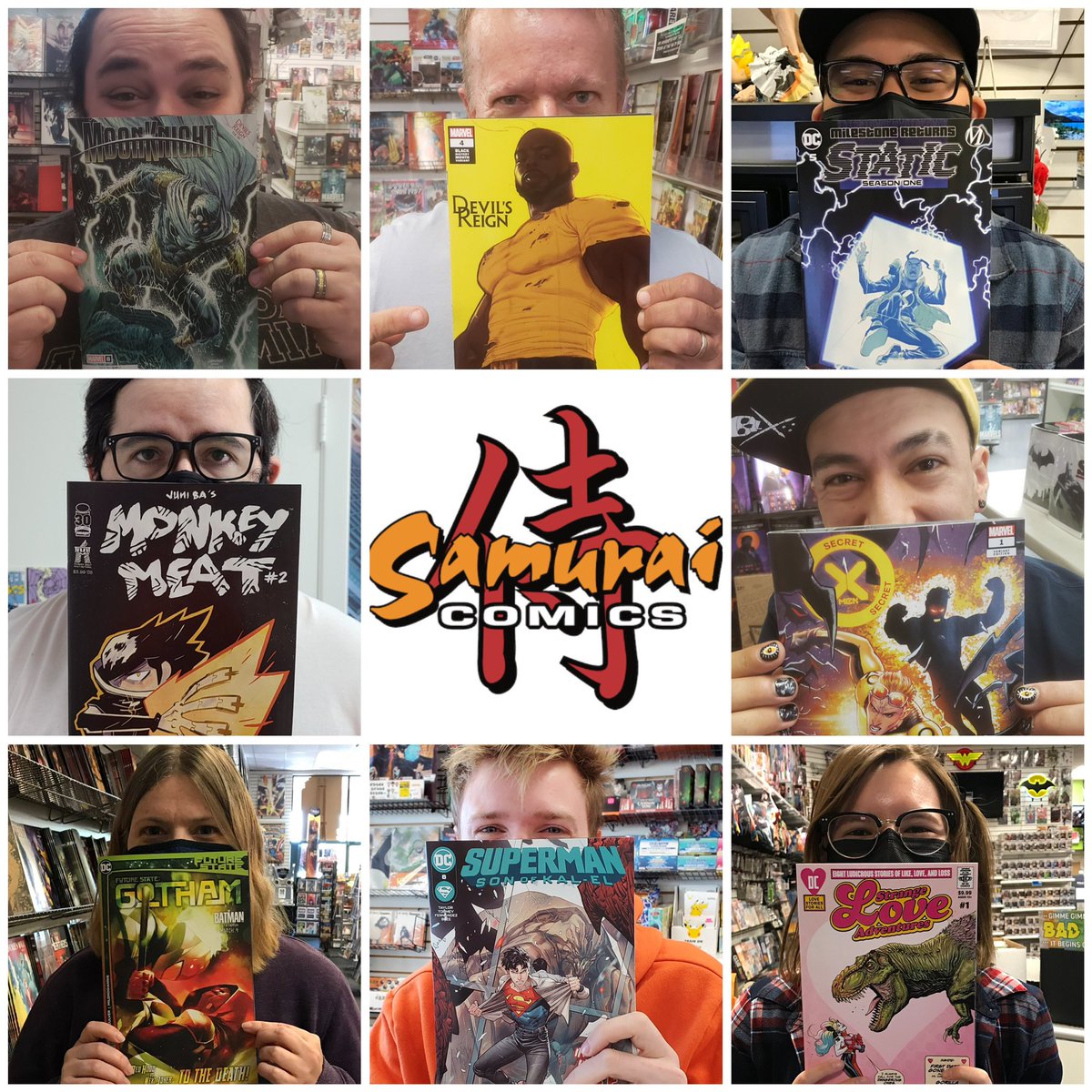 SamuraiComics's tweet photo. Samurai employee pics!  Our staff have the most expressive eyebrows.  #samuraicomics #isaidwhatisaid #shoplocal #newcomics https://t.co/VYDW2yq0RZ