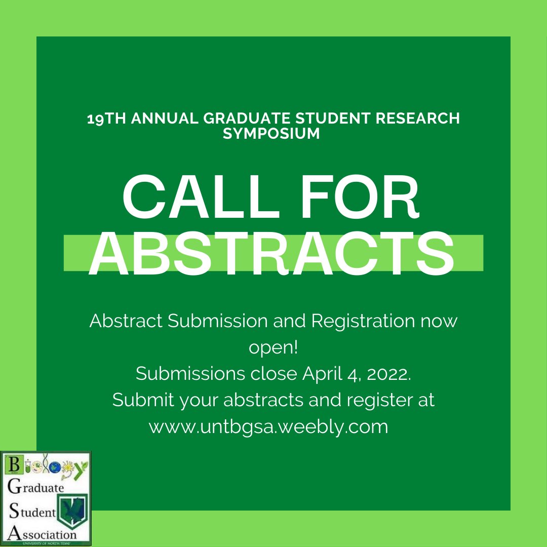 Submit your abstracts today for the 19th Annual Graduate Student Research Symposium!! Link in bio!