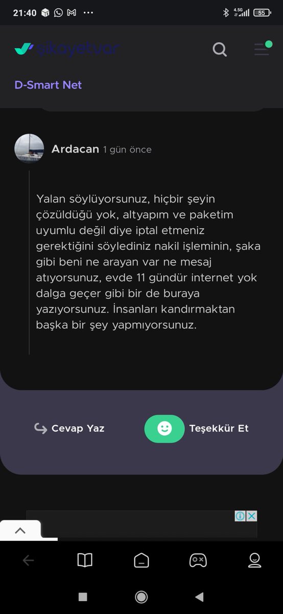 BetlAkba17's tweet photo. @DSmartDunyasi @DSmartDestek  @SikayetvarCom 11 gündür internetimizi(nakil) bağlamadığınız gibi, bir de utanmadan https://t.co/FoUlyt3LQP'a sorun çözülmüş gibi cevap yazarak, yalan söylüyorsunuz, yanılıyorsunuz. + https://t.co/9jeGxM21cJ
