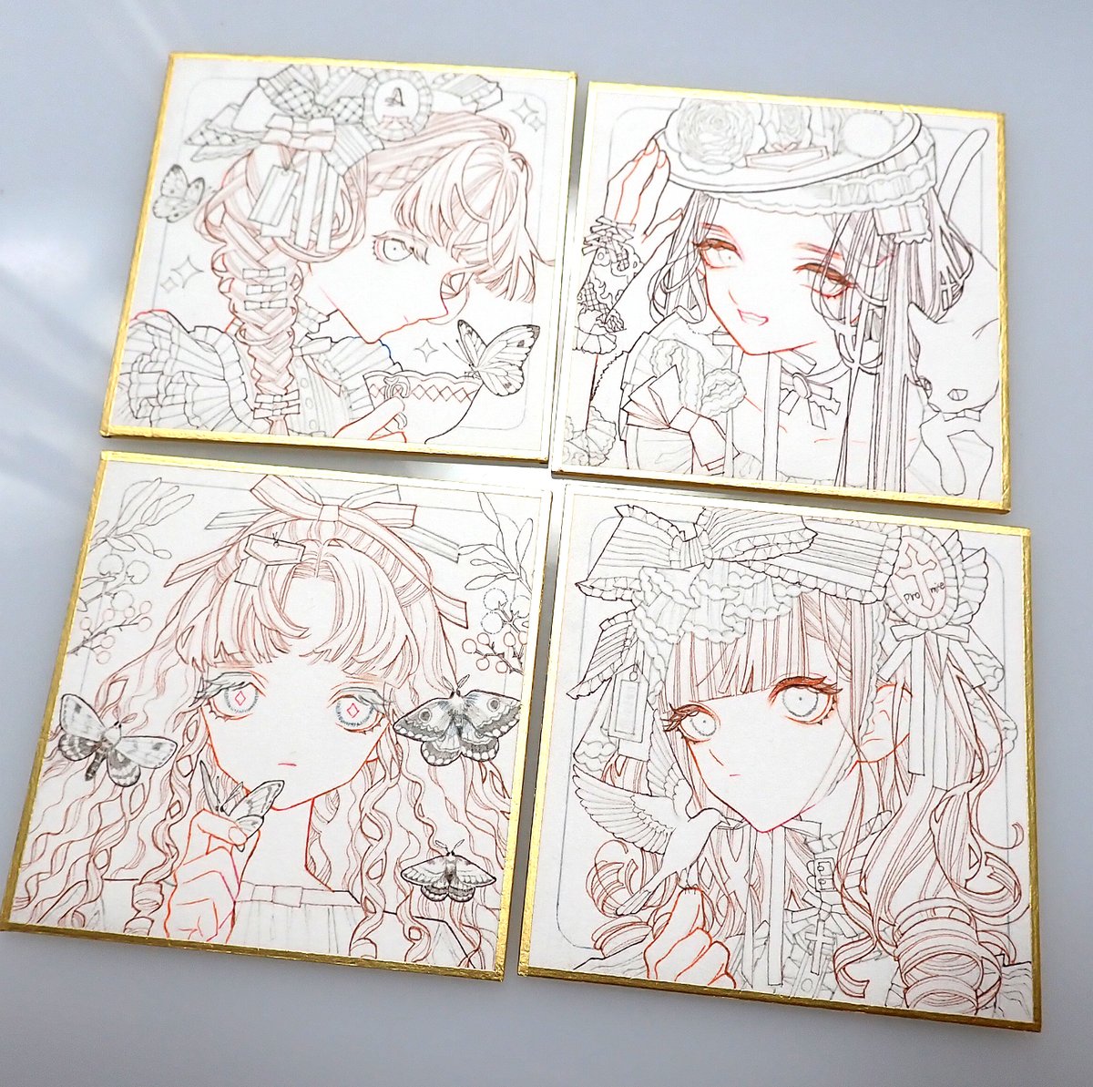 豆色紙線画 