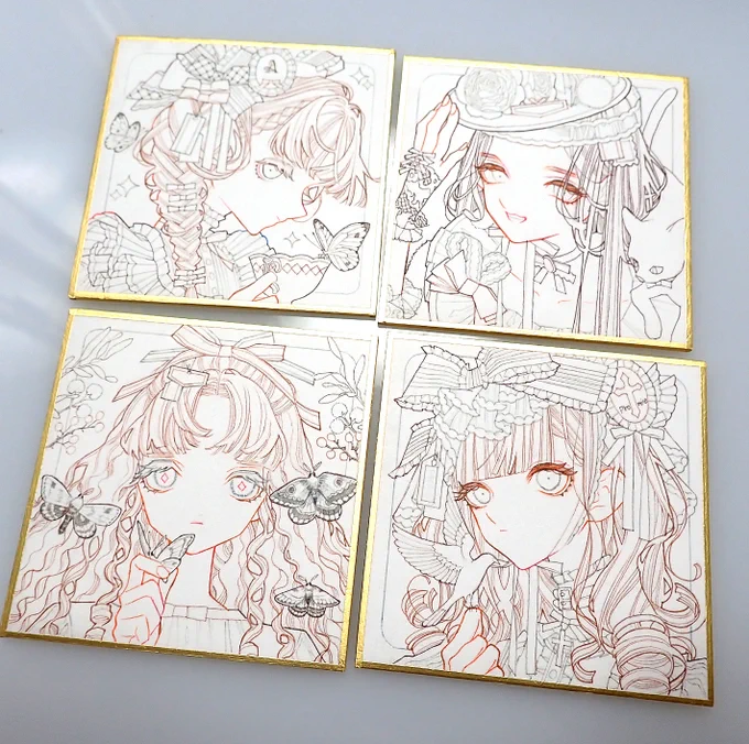 豆色紙線画 