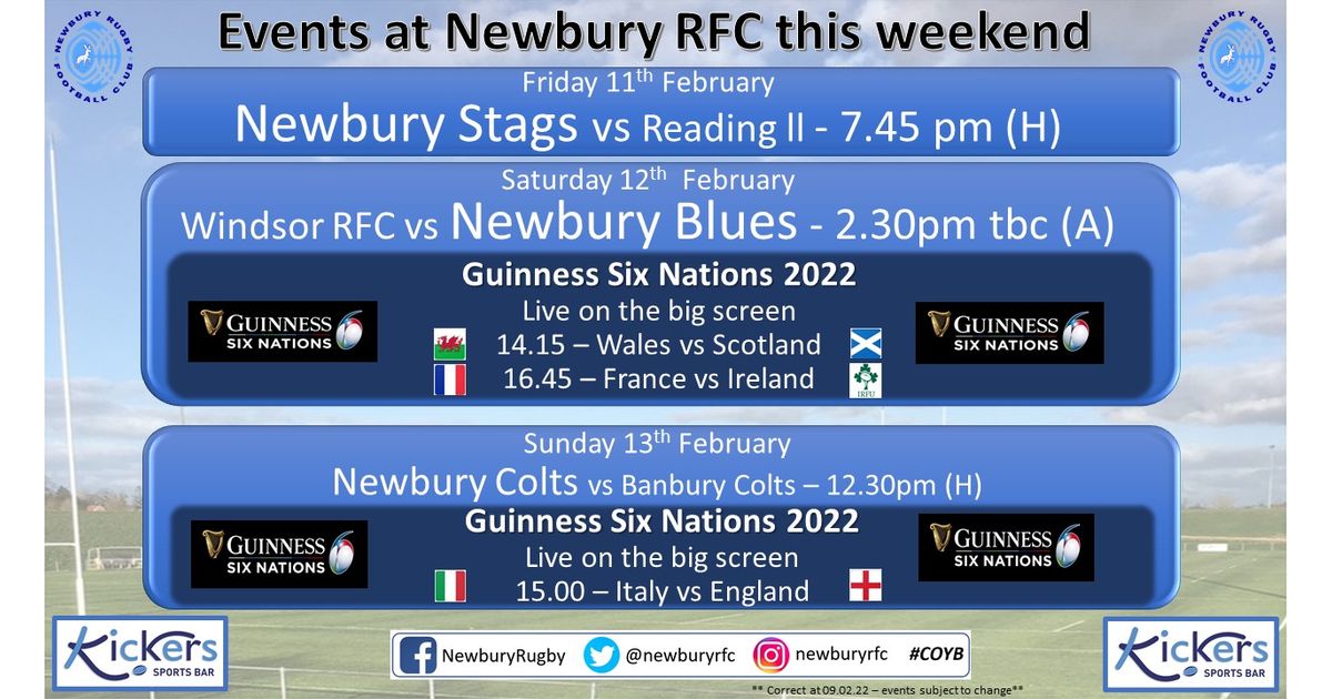 NewburyRFC's tweet photo. Live Rugby and 6 Nations Weekend
https://t.co/dfGPeL9XBW https://t.co/nMpy6AhT29