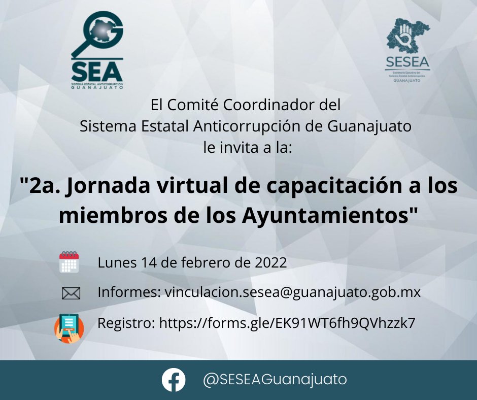 GuanajuatoSesea's tweet photo. #Participa en esta capacitación sobre Faltas Administrativas No Graves y Faltas Administrativas Graves  👩🏽‍🏫👨🏽‍💻
Tendremos dos horarios: 
1. De 9:00 h. a 11:00 h. 
2. De 11:30 h. a 13:30 h.

Registro https://t.co/QoGrWTJAre

Solicita liga Zoom en vinculacion.sesea@guanajuato.gob.mx https://t.co/iYkz38d5va