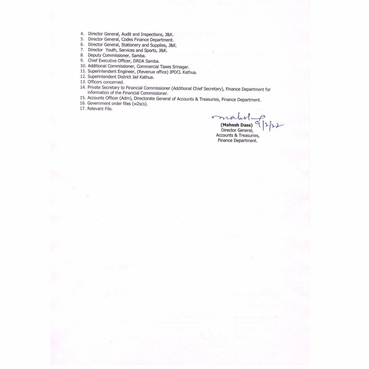 JAKFAS_'s tweet photo. Finance Department/DGAT orders transfers,postings &amp; assigning of additional charge to 7 Accounts officers.
We wish dem d best for deir new roles &amp; challenges
@dcofficesamba @diosamba1 @anuradhagupta_ @JPDCLofficial @ChiefJammu @OfficeOfLGJandK @JKSportsCouncil @ShriSasb @dgyssjk https://t.co/IRwP9HZfd1