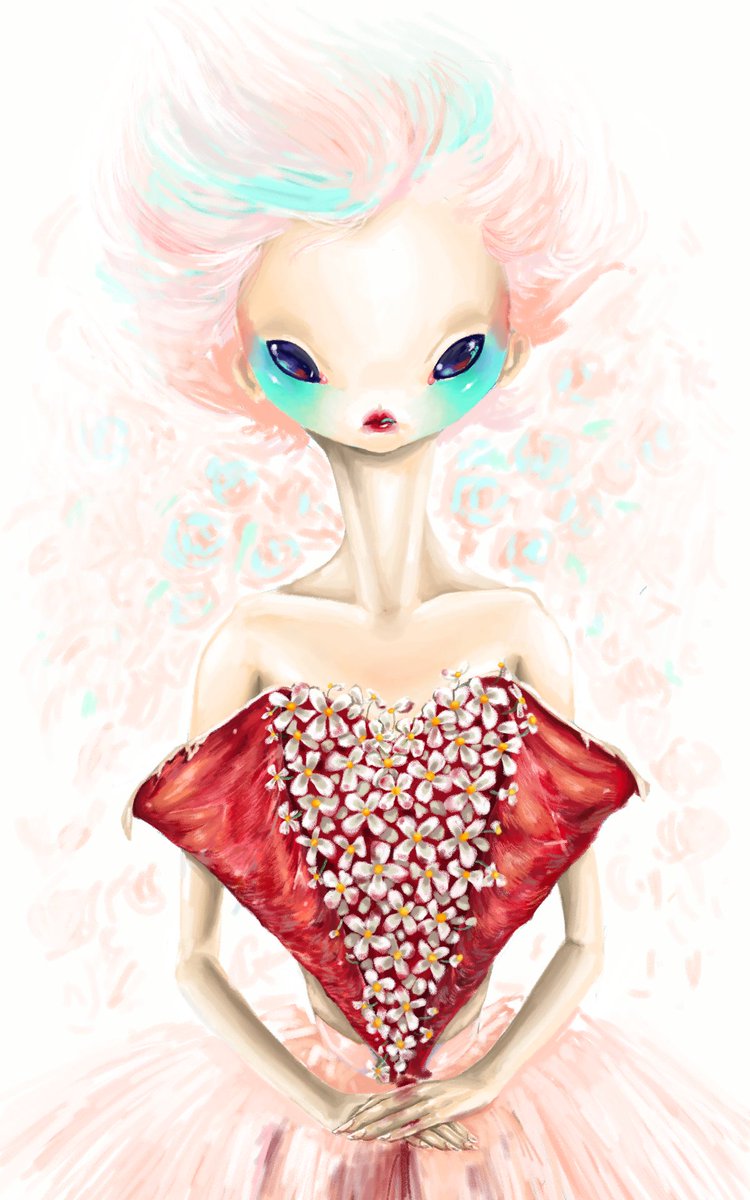 Nanas7_7's tweet photo. Una flor para otra flor.
She opens her chest to life and offers you a flower.
 #WoWartcontest 
 @worldofwomennft 

#digitalpainting #love #flower https://t.co/F25ys2JAaJ