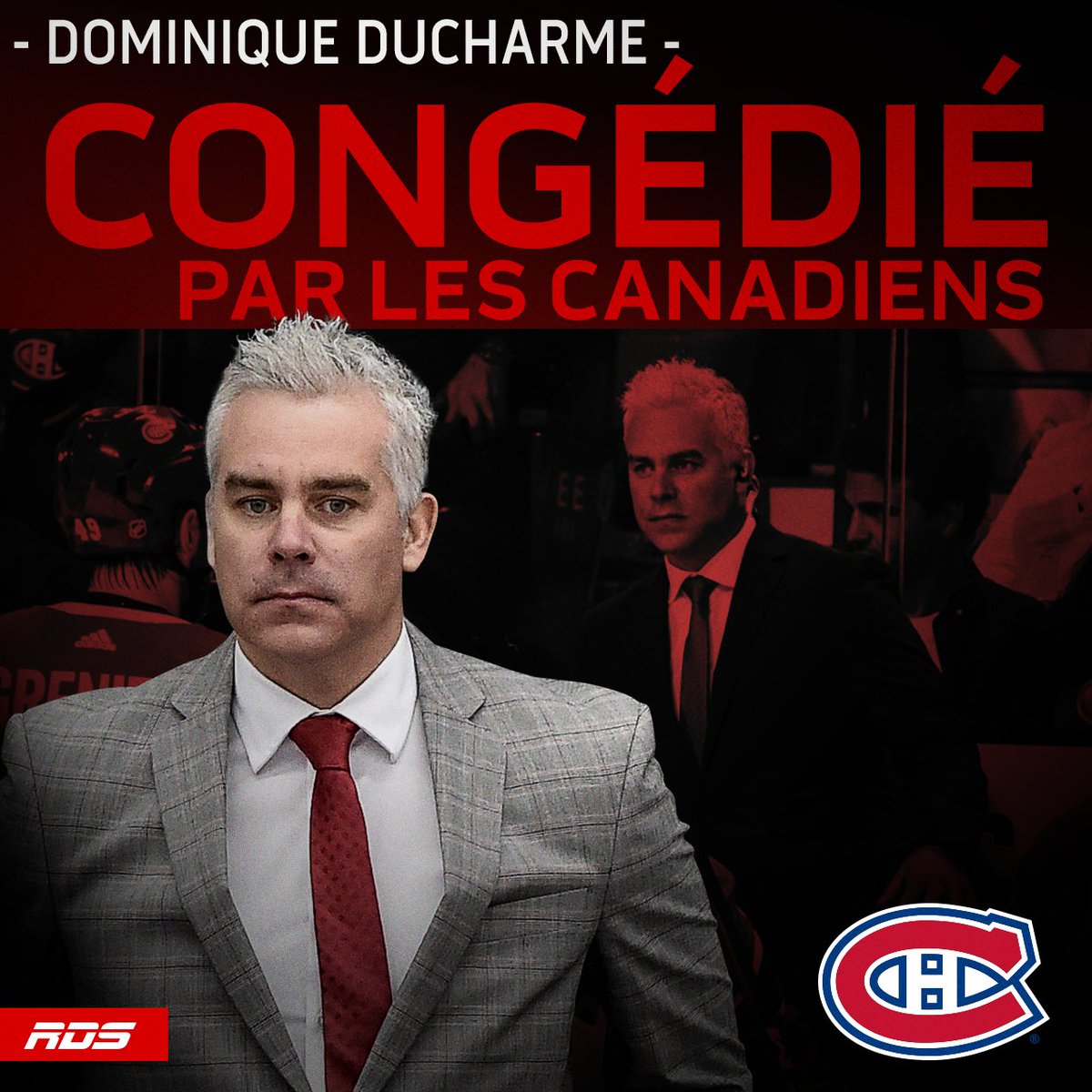 RDSca's tweet photo. Dominique Ducharme est congédié de son poste d'entraineur-chef des Canadiens de Montréal.

https://t.co/BYN1JtjfFK https://t.co/mDBE4Ovm6T