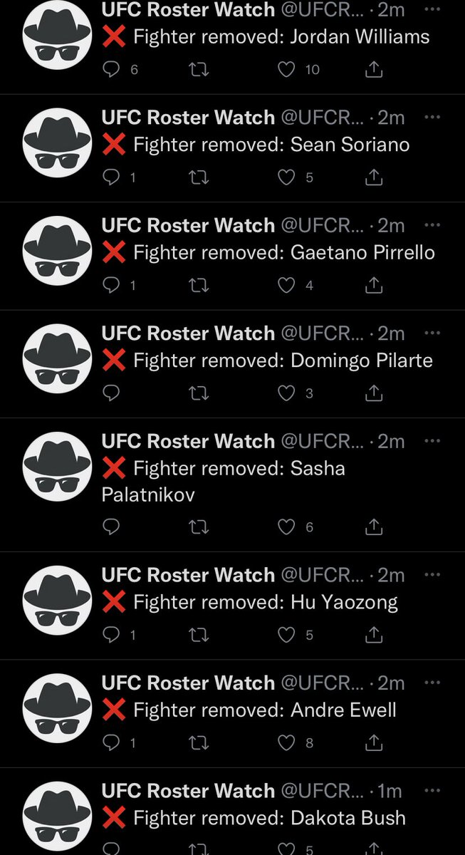 AlexBehunin's tweet photo. The UFC just released a bunch of fighters according to UFC Roster Watch.

Damn. https://t.co/hmMlhpIVb6