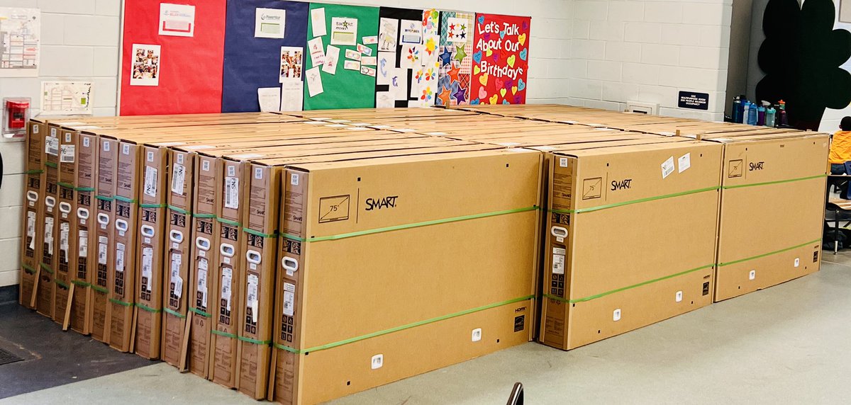 OkaloosaJoe's tweet photo. We are extremely excited at @DestinDolphins to move towards the vision of being a #NextGenOfOkaloosaSchools! Thank you to the continued parent and community support that is moving us forward! The first 38 Smart Boards have arrived for our classrooms! @OCSD1 @mdchambers25 https://t.co/prYcc7Wjo2