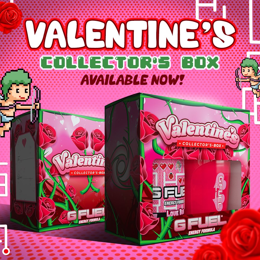 GFuelEnergy's tweet photo. ❤️ 💕 "𝗟𝗜𝗞𝗘 + 𝗥𝗧 + 𝗖𝗢𝗠𝗠𝗘𝗡𝗧 😍 " to win a #GFUEL x #ValentinesDay Collector's Box! Picking 2 winners this weekend! Oh, and if you buy 1 of these babies, you get an additional FREE TUB of your choice with it!

🛍️ 𝗚𝗘𝗧 𝗬𝗢𝗨𝗥𝗦: https://t.co/UKlfPKwKVi https://t.co/tkm8Z3SIDB