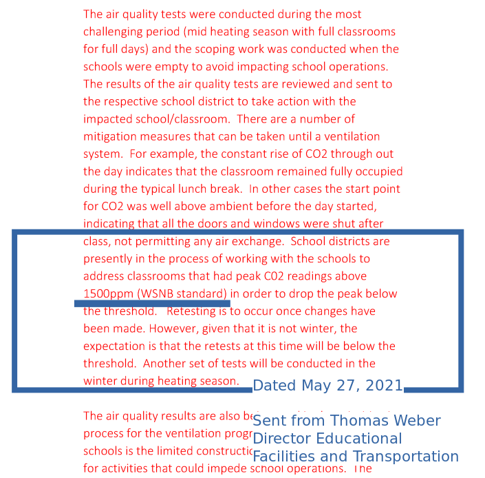 feltford's tweet photo. What about my child's right to clean air as defined in the legislation? Instead of protecting her right to a safe school when they learned the schools were far in excess of the regulations they pressured @WorkSafeNB to increase their CO2ppm from 1300 to 1500 -- but there's more - https://t.co/7uSs1n2cHv